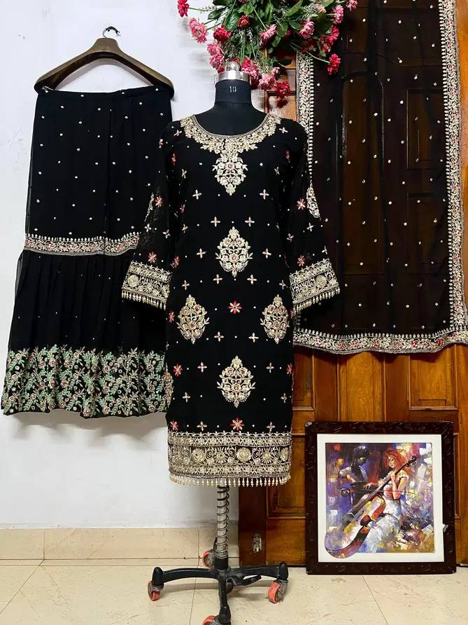 AK 1242 Georgette Pakistani Fancy Kurti Sarara With Dupatta Orders In India